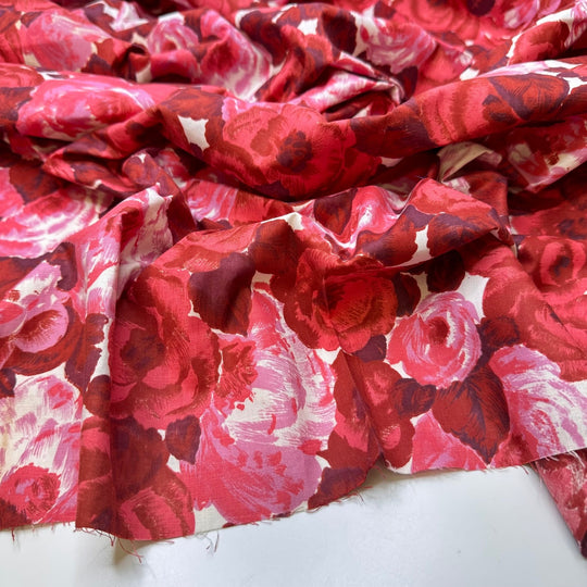 Never Dying Rose - Fire Retardent Cotton Woven - Red Multi Floral - 1M Bundle - True Deadstock fabric Fabric by private - Sustainable Textile | FABCYCLE