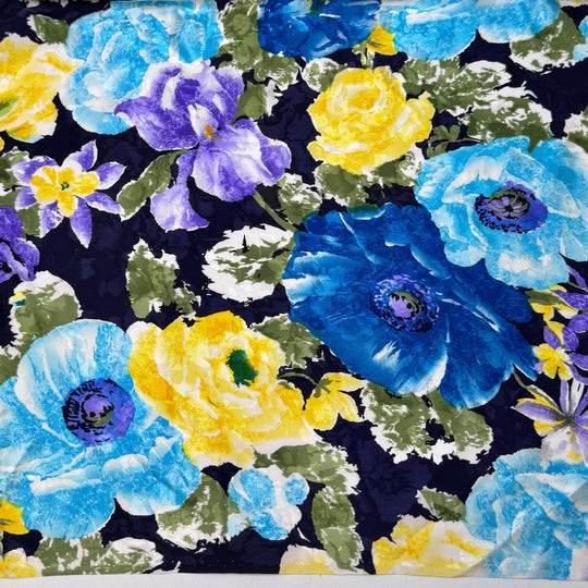 Never Too Old To Party - Satin Silk Woven - Blue/Yellow Floral - 1M Bundle - True Deadstock fabric Fabric by private - Sustainable Textile | FABCYCLE