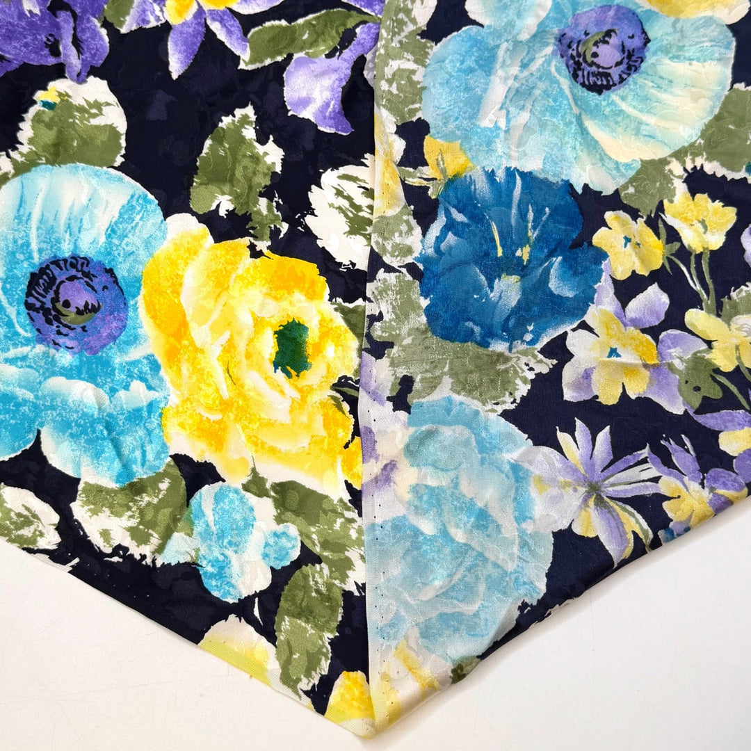 Never Too Old To Party - Satin Silk Woven - Blue/Yellow Floral - 1M Bundle - True Deadstock fabric Fabric by private - Sustainable Textile | FABCYCLE