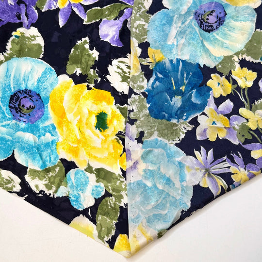 Never Too Old To Party - Satin Silk Woven - Blue/Yellow Floral - 1M Bundle - True Deadstock fabric Fabric by private - Sustainable Textile | FABCYCLE