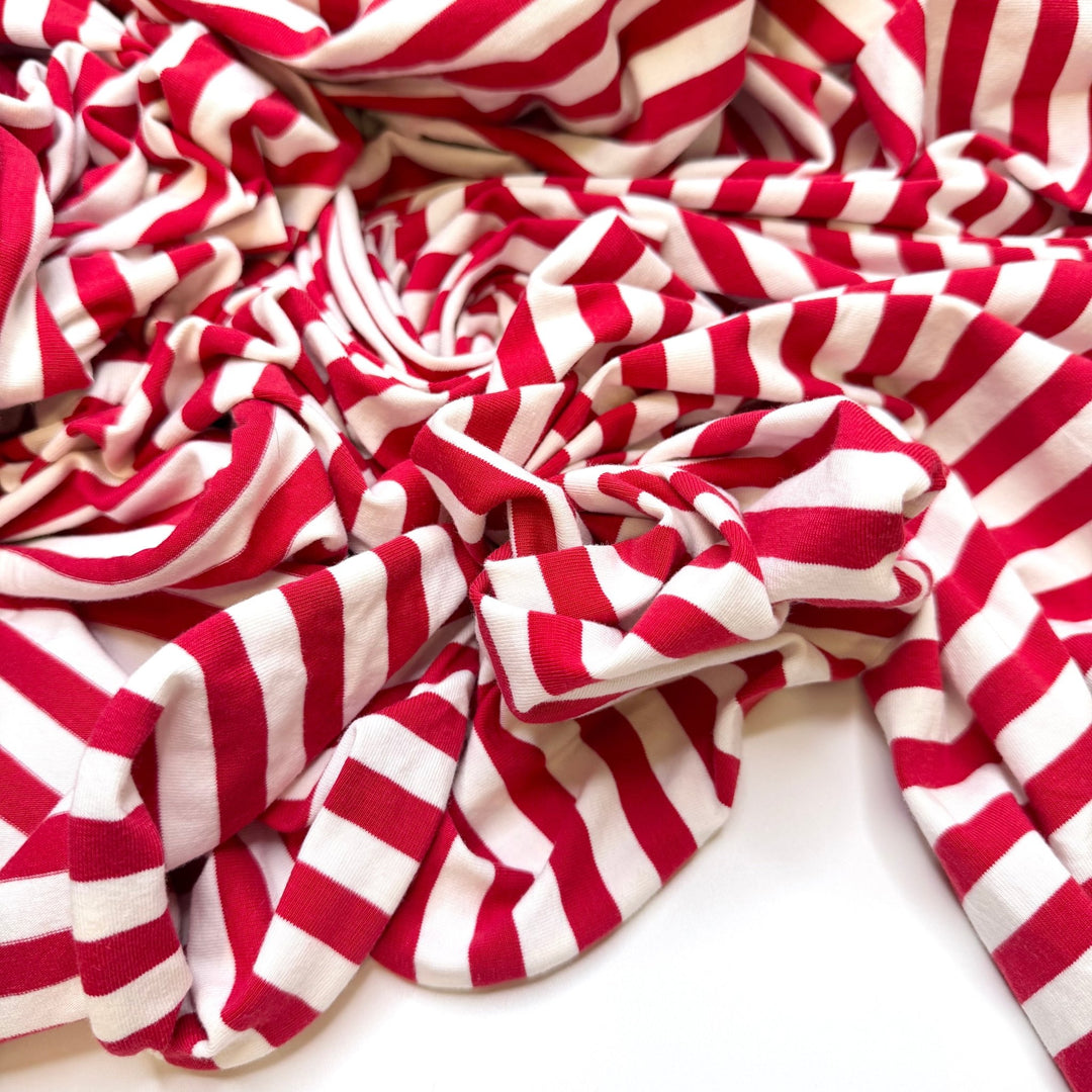 New DNA Technology - Jersey Cotton/Spandex Knit - Red/White Stripes - 1.5M Bundle - True Deadstock fabric Fabric by private - Sustainable Textile | FABCYCLE