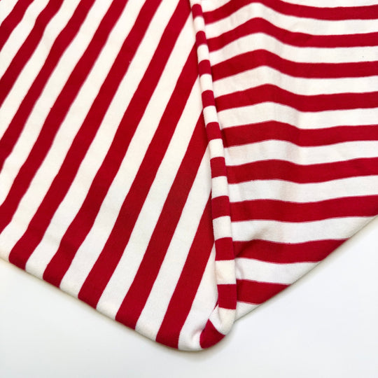 New DNA Technology - Jersey Cotton/Spandex Knit - Red/White Stripes - 1.5M Bundle - True Deadstock fabric Fabric by private - Sustainable Textile | FABCYCLE