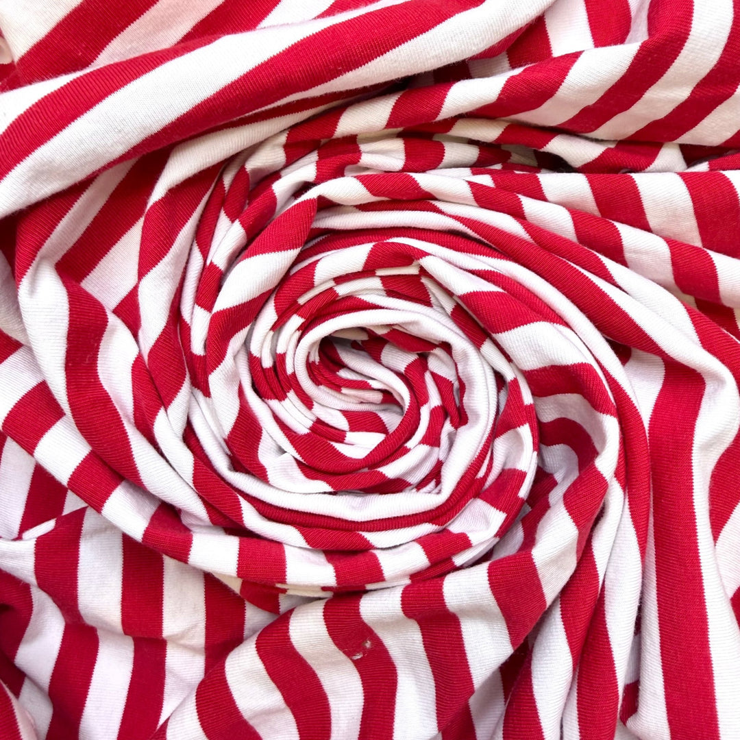 New DNA Technology - Jersey Cotton/Spandex Knit - Red/White Stripes - 1.5M Bundle - True Deadstock fabric Fabric by private - Sustainable Textile | FABCYCLE