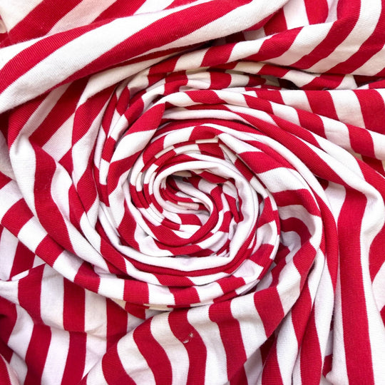 New DNA Technology - Jersey Cotton/Spandex Knit - Red/White Stripes - 1.5M Bundle - True Deadstock fabric Fabric by private - Sustainable Textile | FABCYCLE