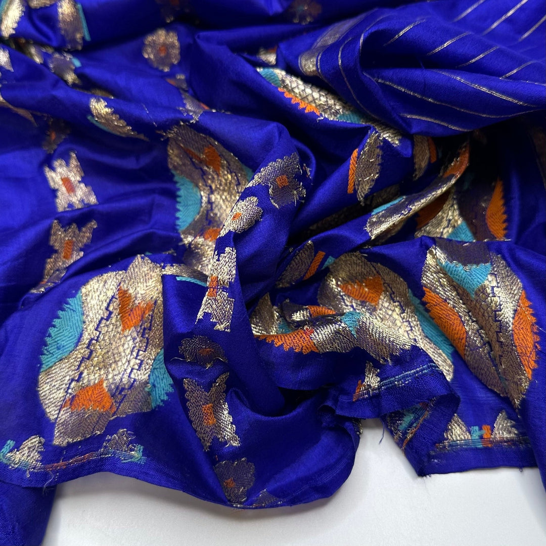New Era - Embroidered Satin Silk Blend Woven - Blue Multi Geometric - 4.3M Bundle - True Deadstock fabric Fabric by private - Sustainable Textile | FABCYCLE