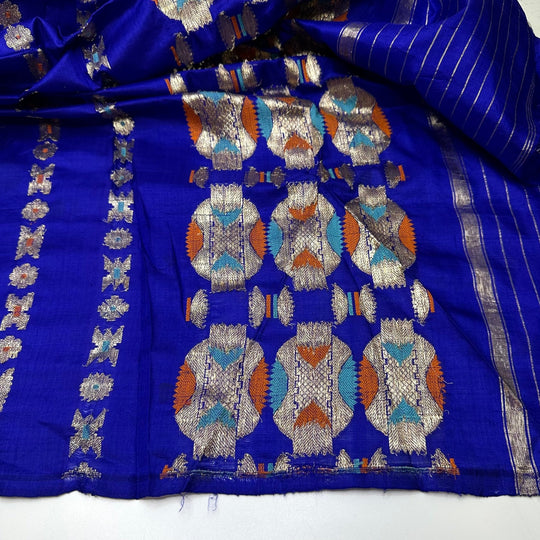New Era - Embroidered Satin Silk Blend Woven - Blue Multi Geometric - 4.3M Bundle - True Deadstock fabric Fabric by private - Sustainable Textile | FABCYCLE