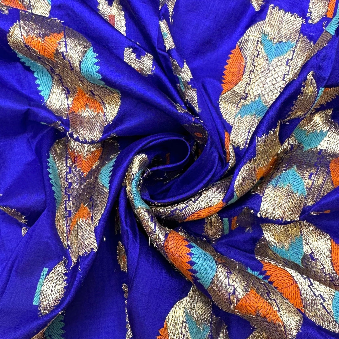 New Era - Embroidered Satin Silk Blend Woven - Blue Multi Geometric - 4.3M Bundle - True Deadstock fabric Fabric by private - Sustainable Textile | FABCYCLE