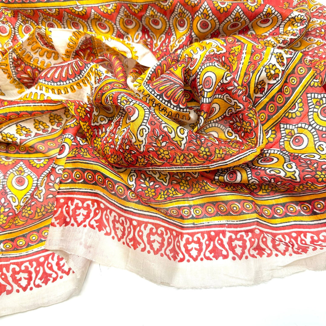 New Gratitude Meditation - Chiffon Silk Blend Woven - Red Multi Paisley - 4.6M Bundle - True Deadstock fabric Fabric by private - Sustainable Textile | FABCYCLE