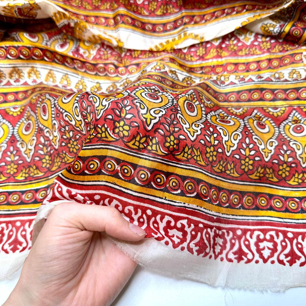 New Gratitude Meditation - Chiffon Silk Blend Woven - Red Multi Paisley - 4.6M Bundle - True Deadstock fabric Fabric by private - Sustainable Textile | FABCYCLE