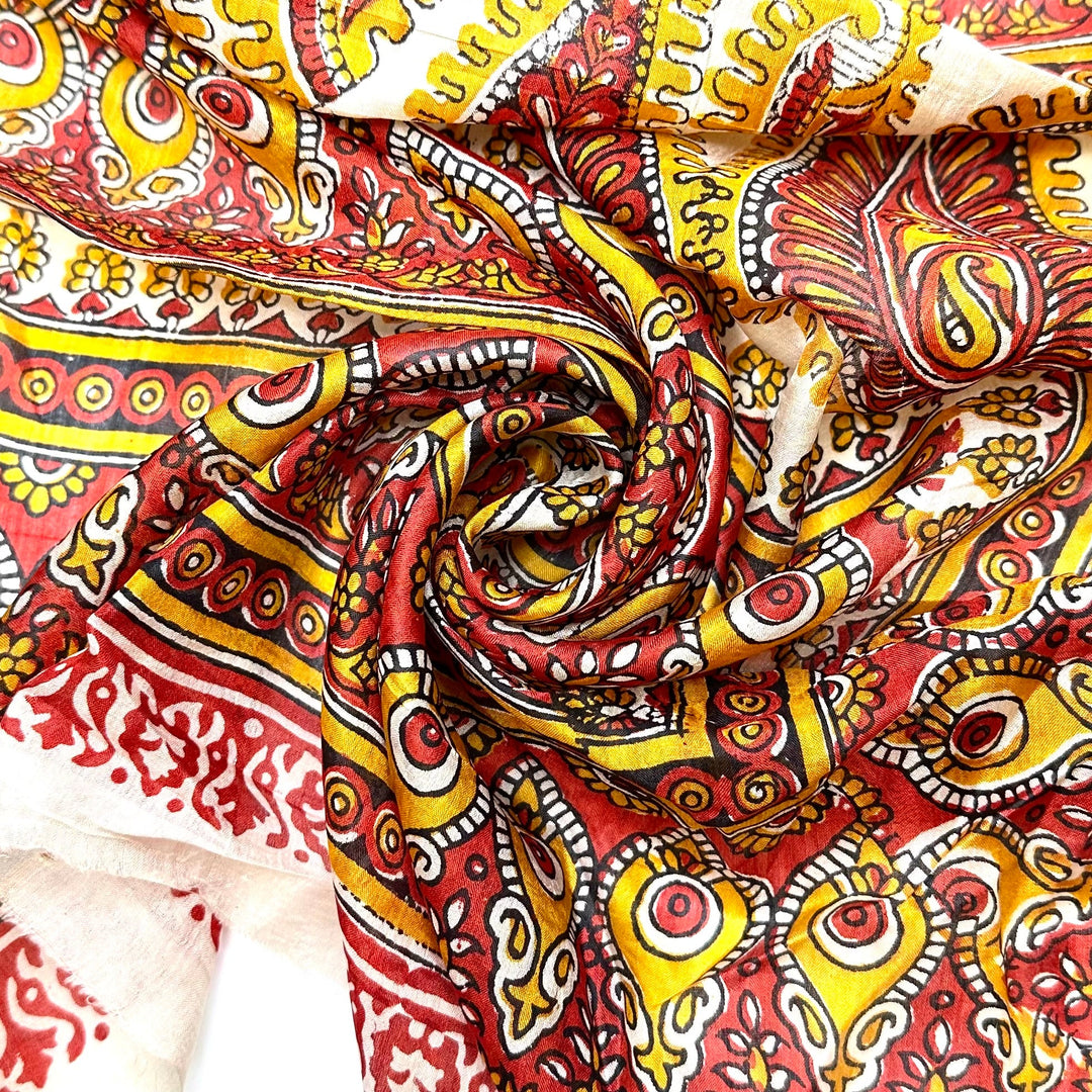 New Gratitude Meditation - Chiffon Silk Blend Woven - Red Multi Paisley - 4.6M Bundle - True Deadstock fabric Fabric by private - Sustainable Textile | FABCYCLE