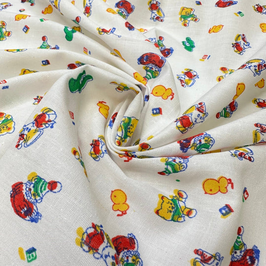 New Member Of The Family - Vintage Cotton Woven - White Multi Kids Motif - 2.15M Bundle - True Deadstock fabric Fabric by private - Sustainable Textile | FABCYCLE