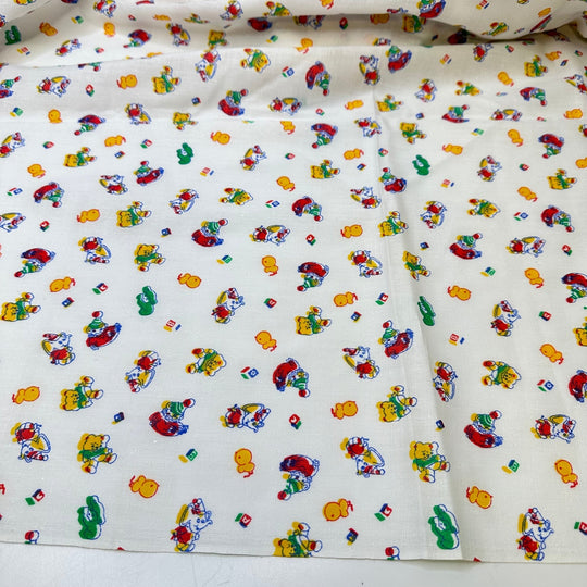 New Member Of The Family - Vintage Cotton Woven - White Multi Kids Motif - 2.15M Bundle - True Deadstock fabric Fabric by private - Sustainable Textile | FABCYCLE