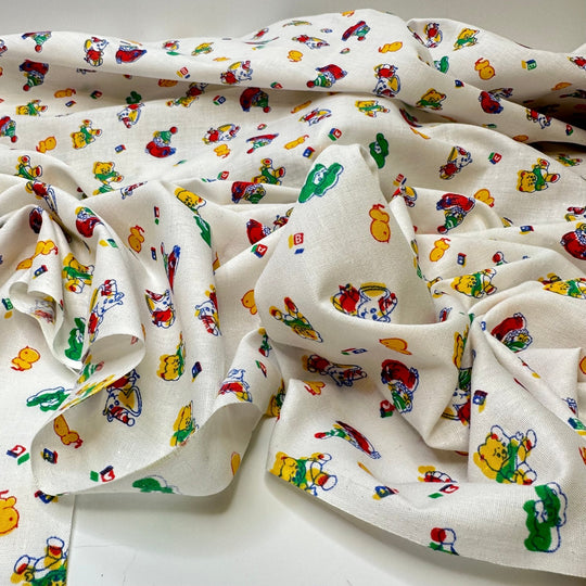 New Member Of The Family - Vintage Cotton Woven - White Multi Kids Motif - 2.15M Bundle - True Deadstock fabric Fabric by private - Sustainable Textile | FABCYCLE
