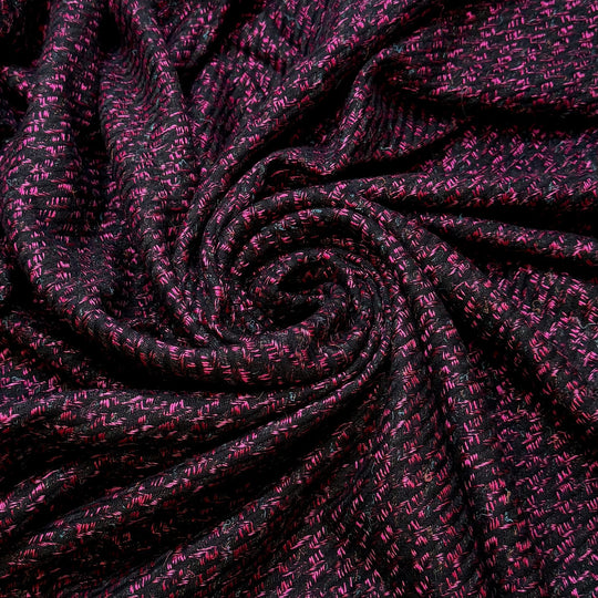 New Way Of Thinking - Vintage Herringbone Wool/Acrylic Woven - Black/Pink - 2M Bundle - True Deadstock fabric Fabric by private - Sustainable Textile | FABCYCLE