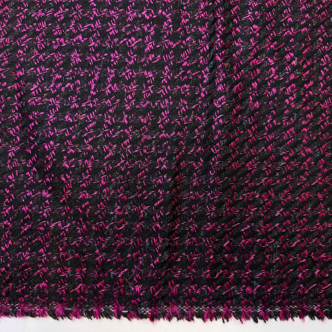 New Way Of Thinking - Vintage Herringbone Wool/Acrylic Woven - Black/Pink - 2M Bundle - True Deadstock fabric Fabric by private - Sustainable Textile | FABCYCLE