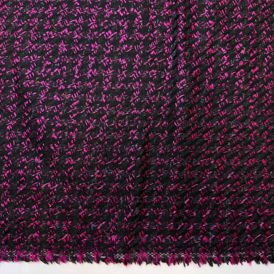 New Way Of Thinking - Vintage Herringbone Wool/Acrylic Woven - Black/Pink - 2M Bundle - True Deadstock fabric Fabric by private - Sustainable Textile | FABCYCLE