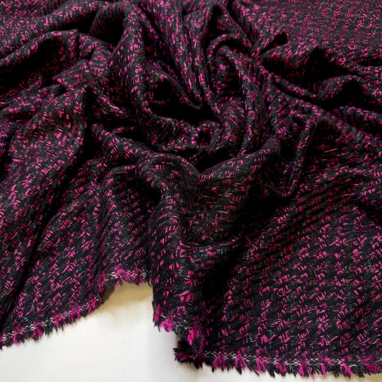New Way Of Thinking - Vintage Herringbone Wool/Acrylic Woven - Black/Pink - 2M Bundle - True Deadstock fabric Fabric by private - Sustainable Textile | FABCYCLE