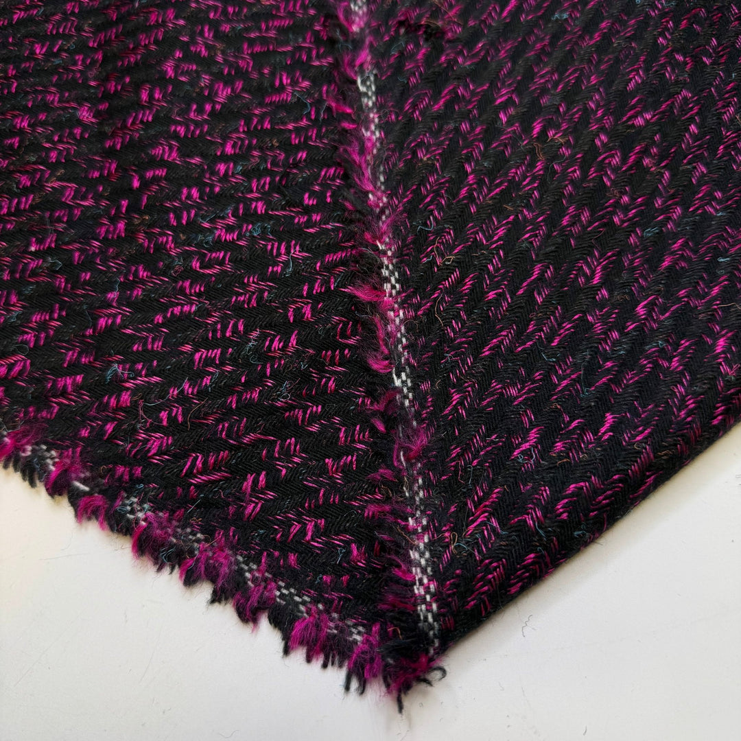 New Way Of Thinking - Vintage Herringbone Wool/Acrylic Woven - Black/Pink - 2M Bundle - True Deadstock fabric Fabric by private - Sustainable Textile | FABCYCLE