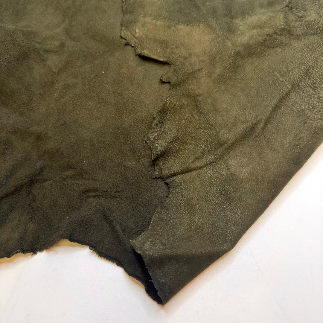 New Year New Shoes - Suede Leather Leather Woven - Dark Green - 0.6M Bundle - True Deadstock fabric Fabric by private - Sustainable Textile | FABCYCLE