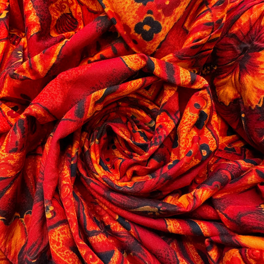Next Stop Hawaiian Volcano - Cotton Woven - Red Multi Hawaiian Floral - 2.7M Bundle - True Deadstock fabric Fabric by private - Sustainable Textile | FABCYCLE