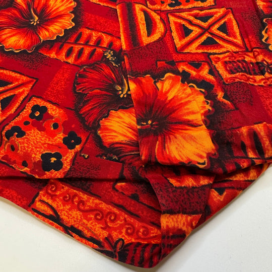 Next Stop Hawaiian Volcano - Cotton Woven - Red Multi Hawaiian Floral - 2.7M Bundle - True Deadstock fabric Fabric by private - Sustainable Textile | FABCYCLE