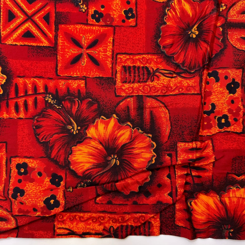 Next Stop Hawaiian Volcano - Cotton Woven - Red Multi Hawaiian Floral - 2.7M Bundle - True Deadstock fabric Fabric by private - Sustainable Textile | FABCYCLE