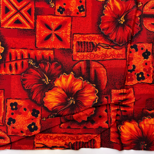 Next Stop Hawaiian Volcano - Cotton Woven - Red Multi Hawaiian Floral - 2.7M Bundle - True Deadstock fabric Fabric by private - Sustainable Textile | FABCYCLE