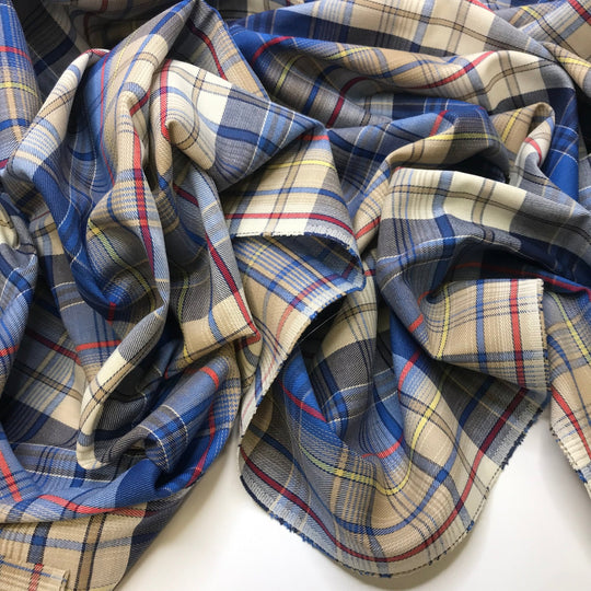 Nice Guy - Vintage Polyester Blend Woven - Blue Multi Plaid - 2.8M Bundle - True Deadstock fabric Fabric by private - Sustainable Textile | FABCYCLE