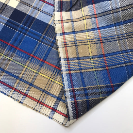 Nice Guy - Vintage Polyester Blend Woven - Blue Multi Plaid - 2.8M Bundle - True Deadstock fabric Fabric by private - Sustainable Textile | FABCYCLE