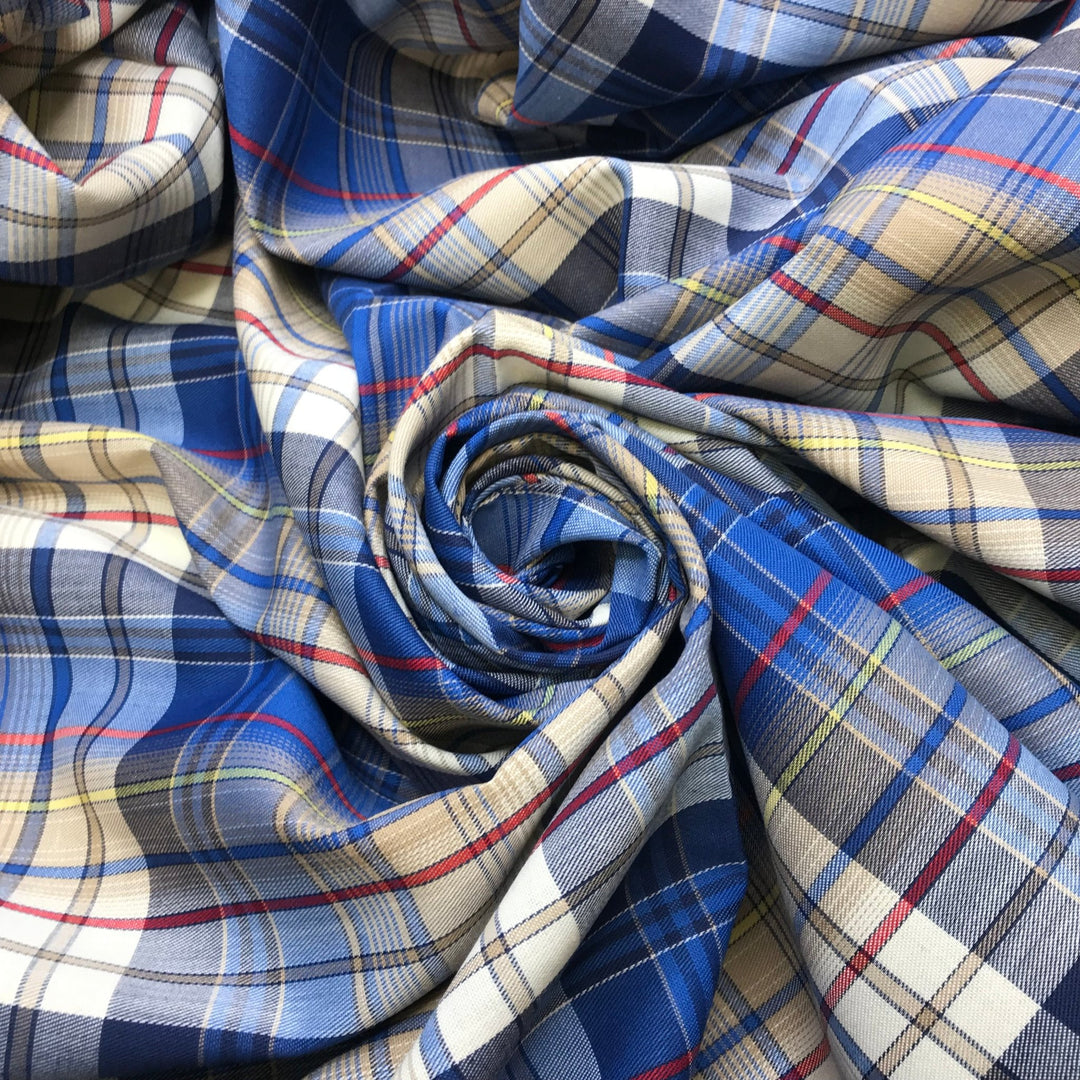 Nice Guy - Vintage Polyester Blend Woven - Blue Multi Plaid - 2.8M Bundle - True Deadstock fabric Fabric by private - Sustainable Textile | FABCYCLE