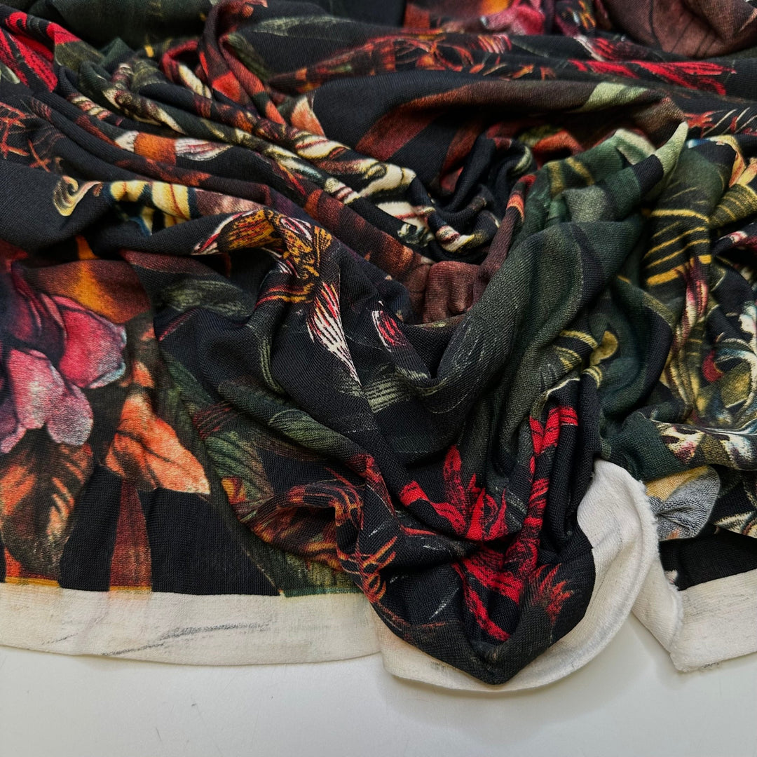 Night After The Solstice - Jersey Polyester Blend Knit - Black Multi Floral - 0.8M Bundle - True Deadstock fabric Fabric by private - Sustainable Textile | FABCYCLE