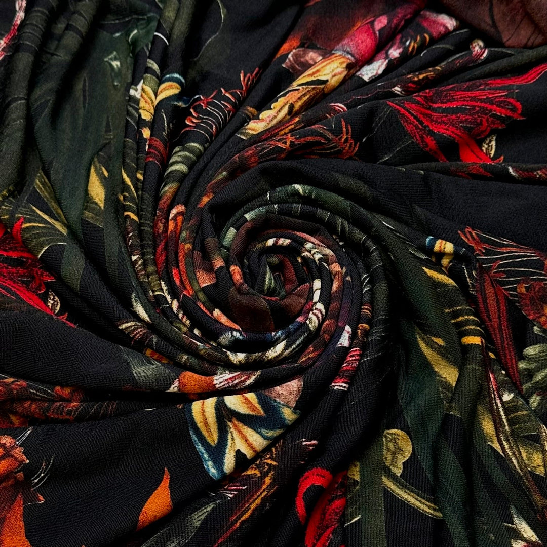 Night After The Solstice - Jersey Polyester Blend Knit - Black Multi Floral - 0.8M Bundle - True Deadstock fabric Fabric by private - Sustainable Textile | FABCYCLE