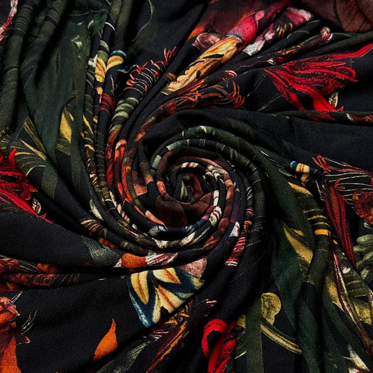 Night After The Solstice - Jersey Polyester Blend Knit - Black Multi Floral - 0.8M Bundle - True Deadstock fabric Fabric by private - Sustainable Textile | FABCYCLE