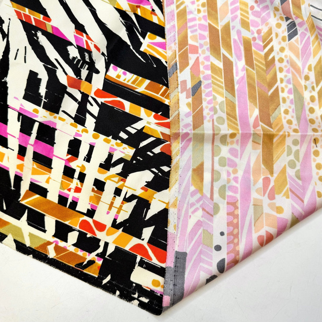 Night On The Town - Satin Silk Woven - Cream/Pink Abstract - 1.85M Bundle - True Deadstock fabric Fabric by private - Sustainable Textile | FABCYCLE
