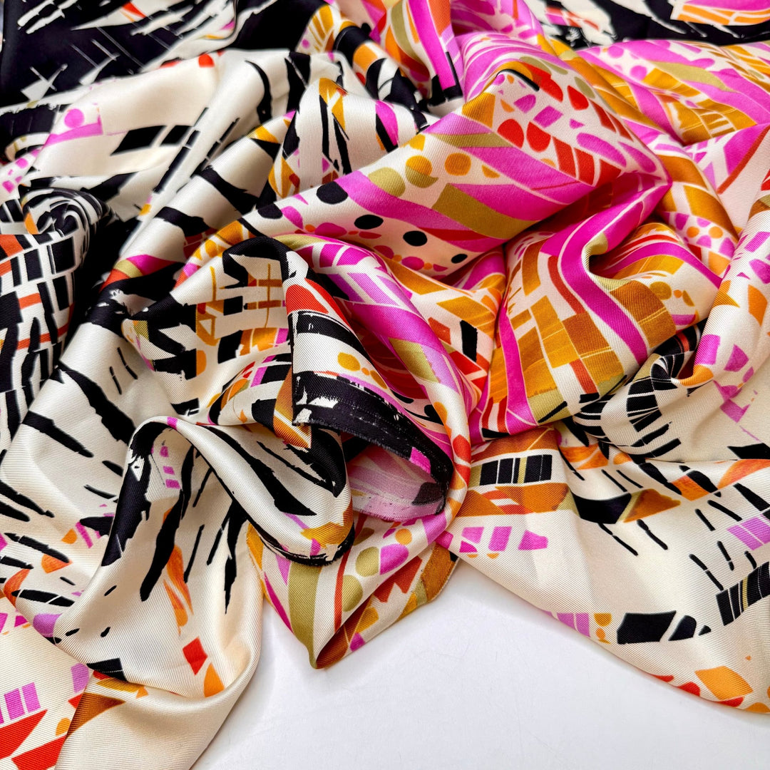 Night On The Town - Satin Silk Woven - Cream/Pink Abstract - 1.85M Bundle - True Deadstock fabric Fabric by private - Sustainable Textile | FABCYCLE