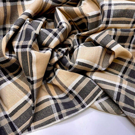 Nita Vacation - Polyester Blend Woven - Light Beige/Grey Plaid - 1.75M Bundle - True Deadstock fabric Fabric by private - Sustainable Textile | FABCYCLE