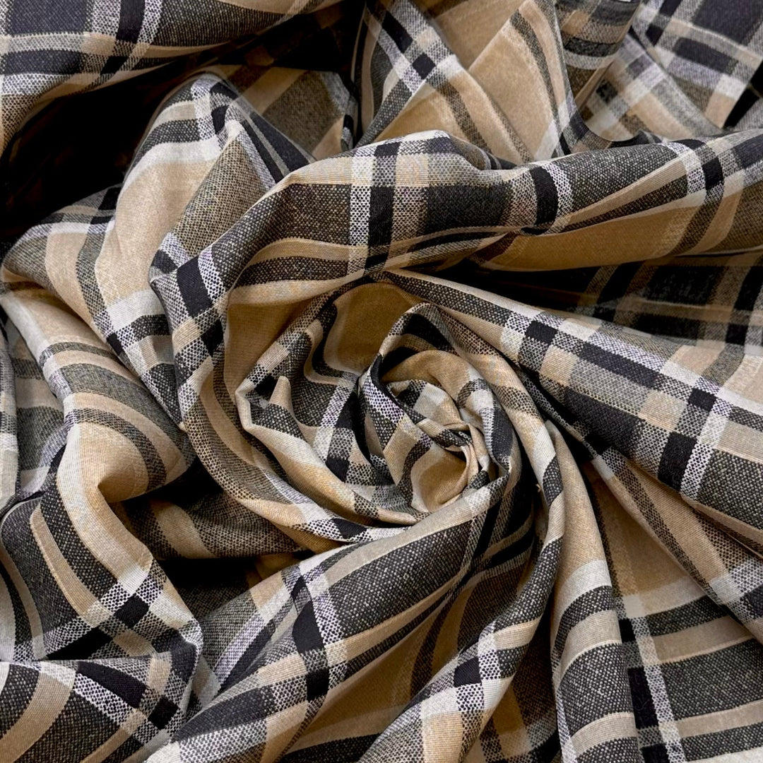 Nita Vacation - Polyester Blend Woven - Light Beige/Grey Plaid - 1.75M Bundle - True Deadstock fabric Fabric by private - Sustainable Textile | FABCYCLE