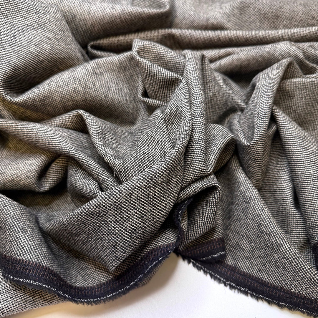 No Phone Conversation - Basket Weave Wool Woven - Black/White - 2.15M Bundle - True Deadstock fabric Fabric by private - Sustainable Textile | FABCYCLE