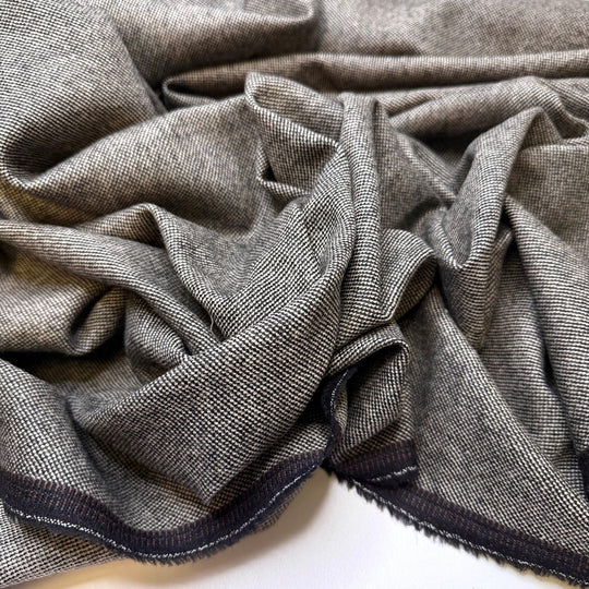 No Phone Conversation - Basket Weave Wool Woven - Black/White - 2.15M Bundle - True Deadstock fabric Fabric by private - Sustainable Textile | FABCYCLE