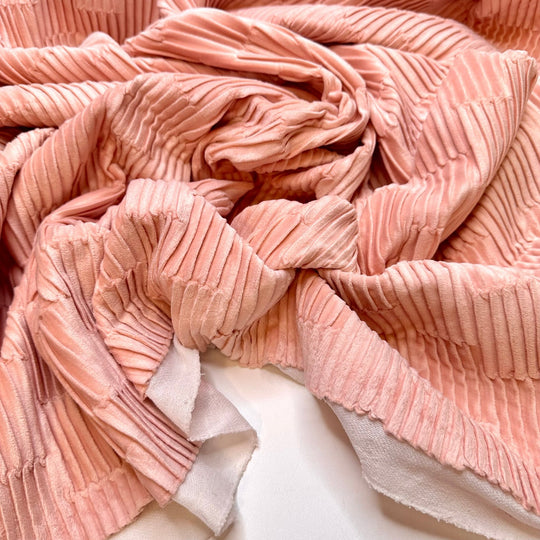 Oddly Satisfying - Pleated Knitted Velour Polyester Blend Knit - Light Pink Geometric - 1.2M Bundle - True Deadstock fabric Fabric by private - Sustainable Textile | FABCYCLE