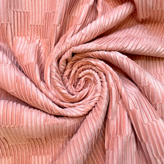 Oddly Satisfying - Pleated Knitted Velour Polyester Blend Knit - Light Pink Geometric - 1.2M Bundle - True Deadstock fabric Fabric by private - Sustainable Textile | FABCYCLE