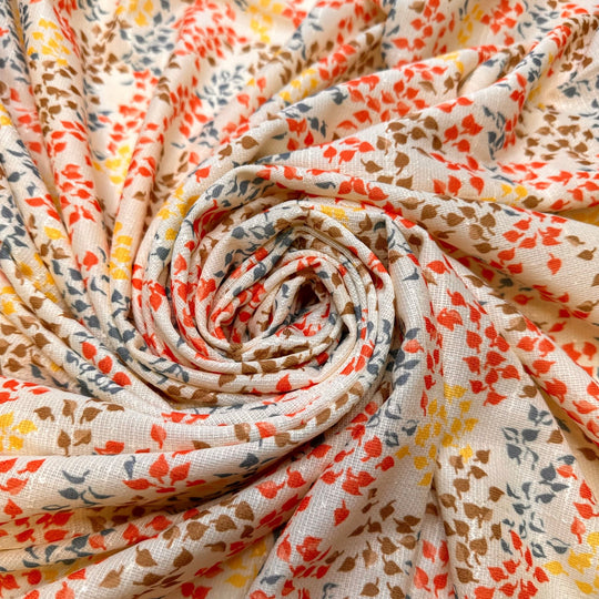 Oktoberfest - Vintage Jersey Poly Knit - Cream Multi Leaf - 3.85M Bundle - True Deadstock fabric Fabric by private - Sustainable Textile | FABCYCLE