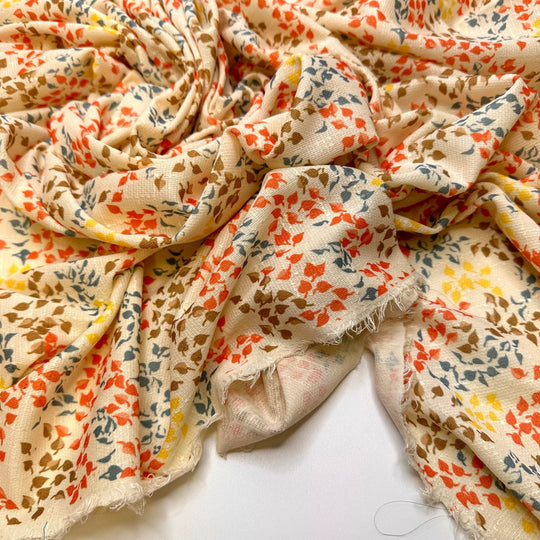 Oktoberfest - Vintage Jersey Poly Knit - Cream Multi Leaf - 3.85M Bundle - True Deadstock fabric Fabric by private - Sustainable Textile | FABCYCLE