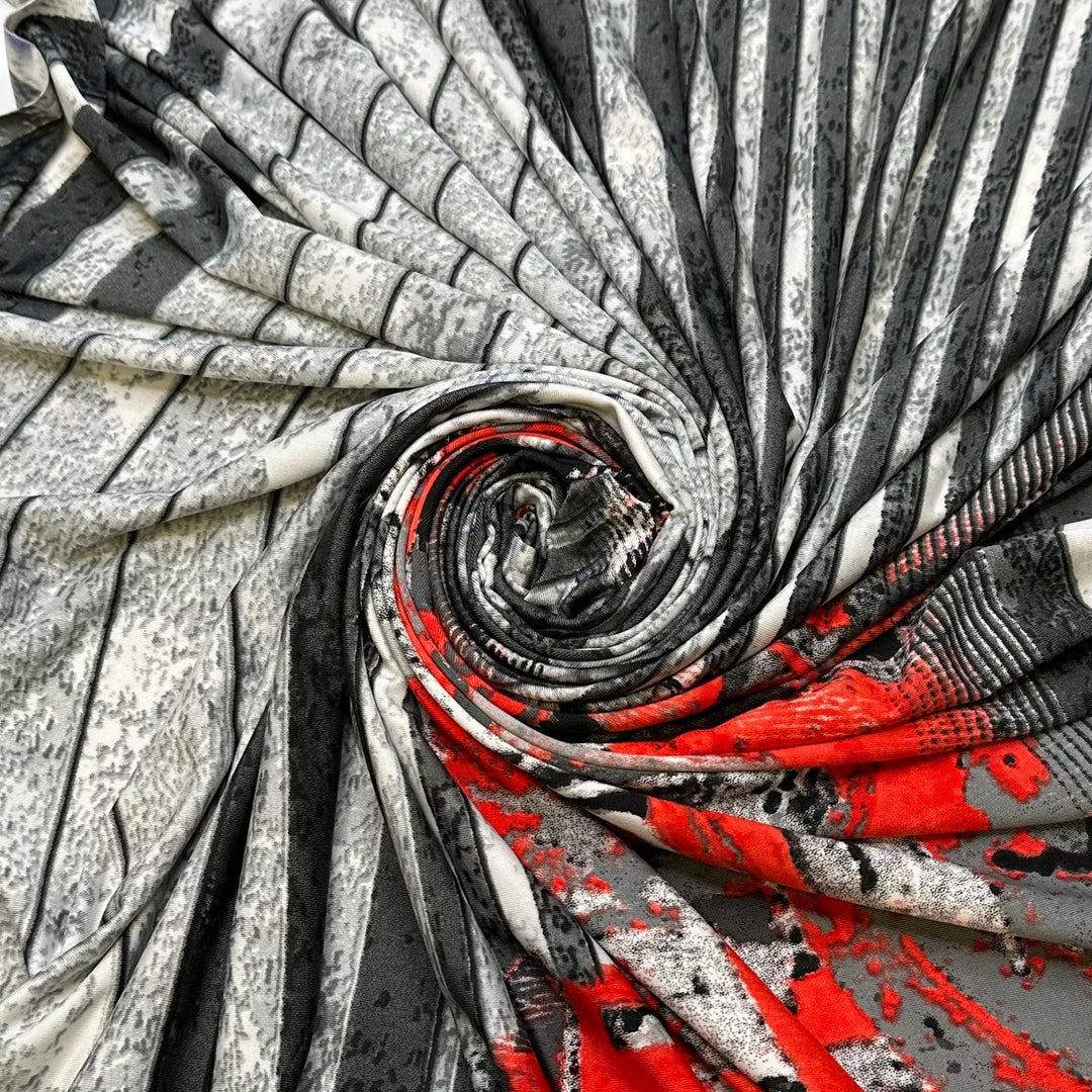 Old Photographs - Jersey Poly/Spandex Knit - Grey/Red City Block - 0.9M Bundle - True Deadstock fabric Fabric by private - Sustainable Textile | FABCYCLE