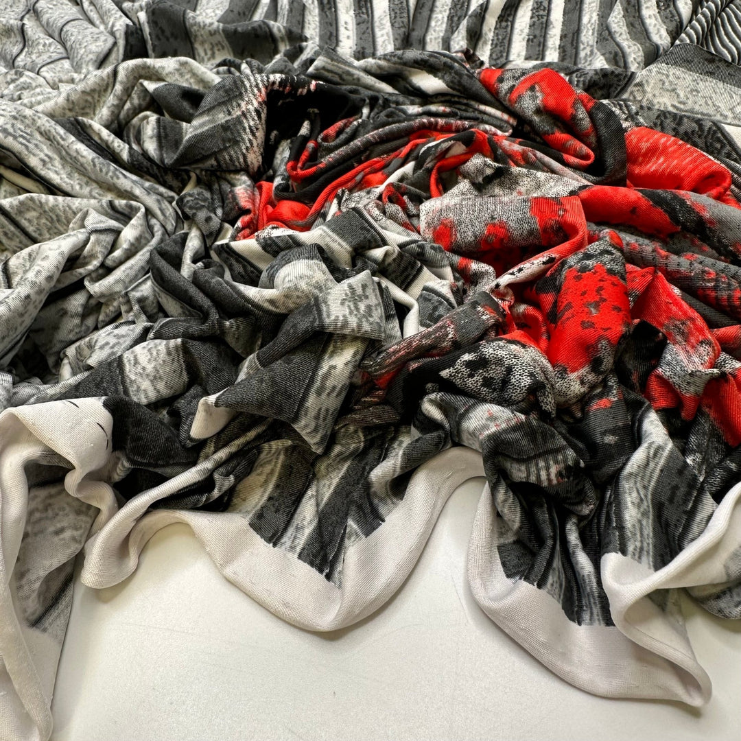 Old Photographs - Jersey Poly/Spandex Knit - Grey/Red City Block - 0.9M Bundle - True Deadstock fabric Fabric by private - Sustainable Textile | FABCYCLE