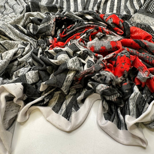 Old Photographs - Jersey Poly/Spandex Knit - Grey/Red City Block - 0.9M Bundle - True Deadstock fabric Fabric by private - Sustainable Textile | FABCYCLE