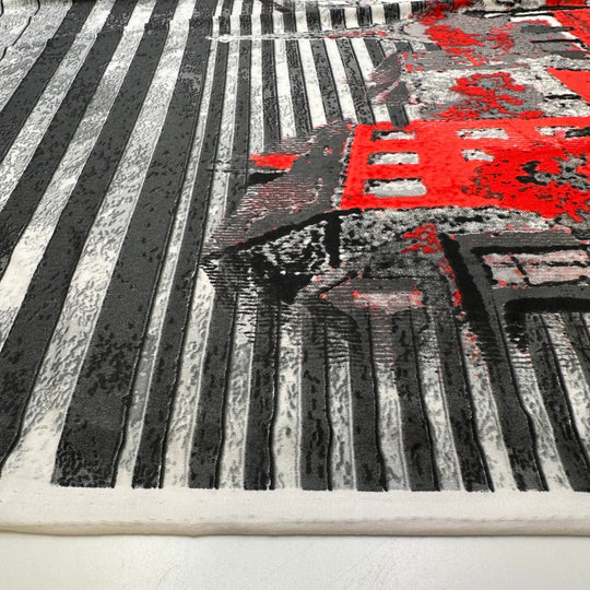 Old Photographs - Jersey Poly/Spandex Knit - Grey/Red City Block - 0.9M Bundle - True Deadstock fabric Fabric by private - Sustainable Textile | FABCYCLE