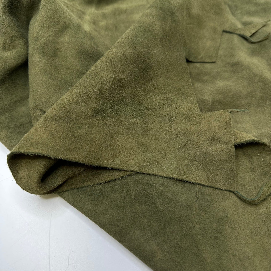 Olive You Very Much - Suede Leather Woven - Olive Green - 0.7M Bundle - True Deadstock fabric Fabric by private - Sustainable Textile | FABCYCLE