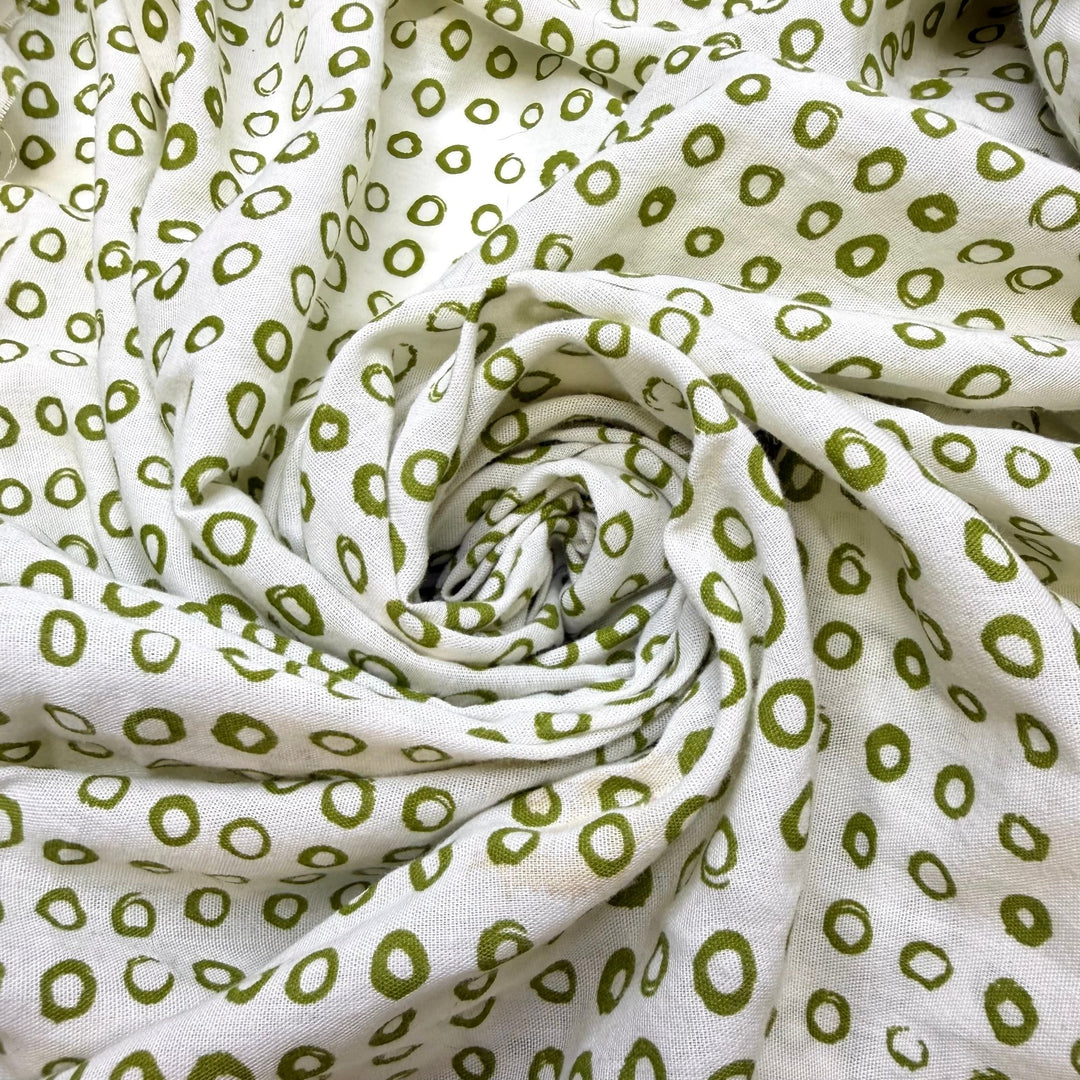 Olives - Poly/Cotton Woven - Light Cream/Green Polka Dots - 2M Bundle - True Deadstock fabric Fabric by private - Sustainable Textile | FABCYCLE