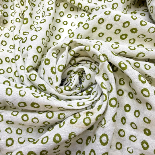 Olives - Poly/Cotton Woven - Light Cream/Green Polka Dots - 2M Bundle - True Deadstock fabric Fabric by private - Sustainable Textile | FABCYCLE